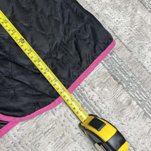 Lilly Pulitzer Jacket Womens Large Black Quilted Pink Trim Button Front Preppy - Picture 10 of 14